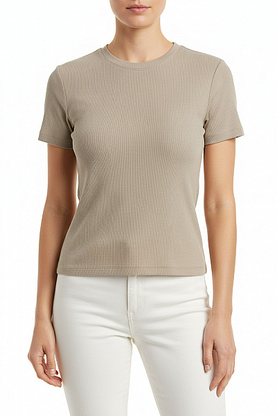 PULL&BEAR Dámské Tričko Krátký Rukáv Khaki Basic Vel. M