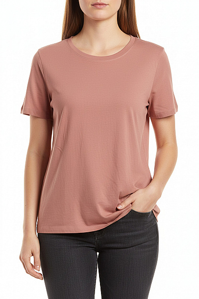 VERO MODA Dámské Tričko S Krátkým Rukávem Růžové Bavlněné Basic Velikost L