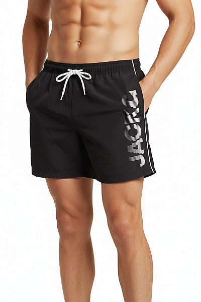 JACK & JONES Pánské černé Sportovní Kraťasy S Potiskem Vel. EU XXL