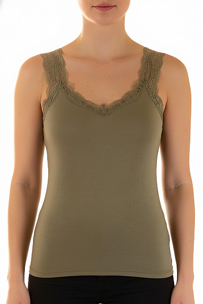 PIECES Dámské Tílko Bez Rukávů Zelené Krajka Viskóza Velikost EU L