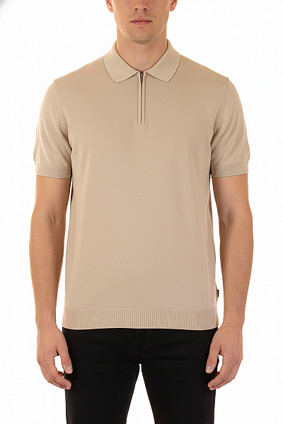 JACK & JONES Pánská Béžová Bavlněná Mikina S Krátkým Rukávem A Límečkem Na Zip Vel. EU XL