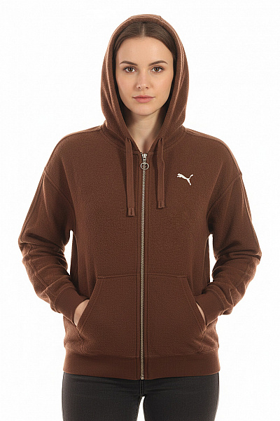 Puma Dámská Hnědá Bavlněná Mikina S Kapucí Na Zip Vel. EU M