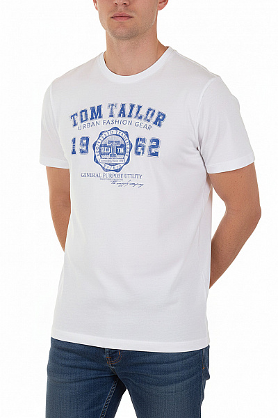 TOM TAILOR Tričko S Krátkým Rukávem A Potiskem Basic Bílé Bavlna Vel. EU L