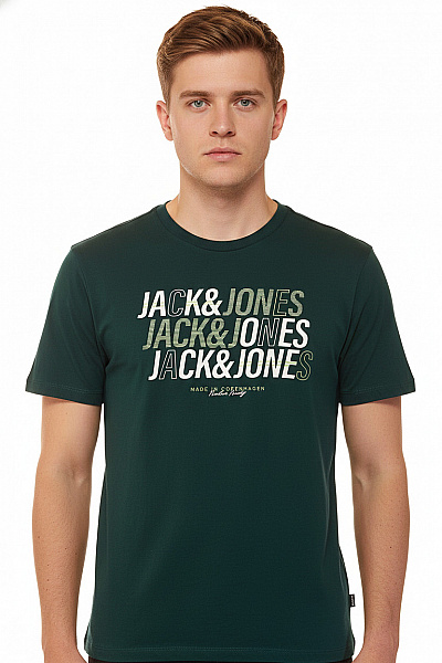 JACK & JONES Pánské Tričko S Krátkým Rukávem A Potiskem Zelené Bavlněné Vel. L