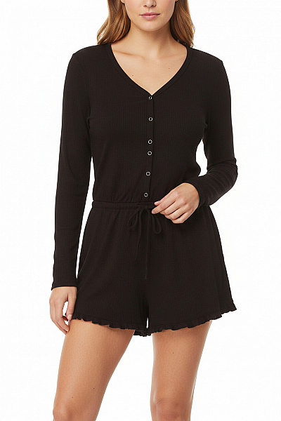 Dámský černý Overal S Dlouhým Rukávem A šňůrkou Velikost L