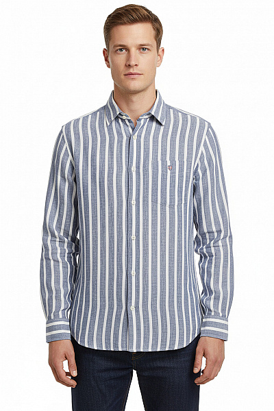 GANT Pánské Košile S Dlouhým Rukávem Pruhovaná Letní Lněné Ležérní Velikost M