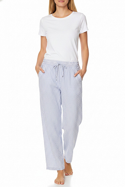 PIECES Dámské Pruhované Kalhoty Volnočasové Modré Velikost M