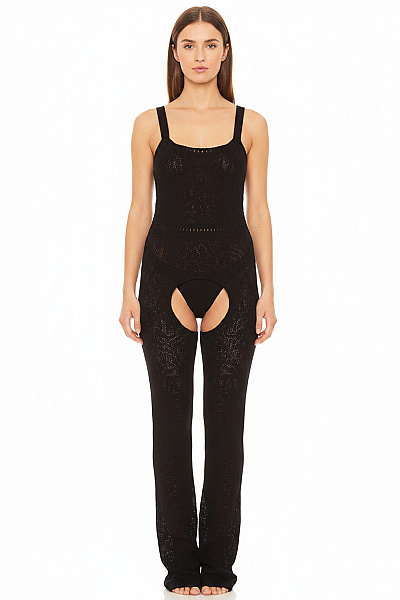 Dámský černý Overal Bez Rukávů Krajkový