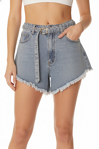 Dámské Džínové Kraťasy S Páskem Mini Volnočasové Modré Velikost 40