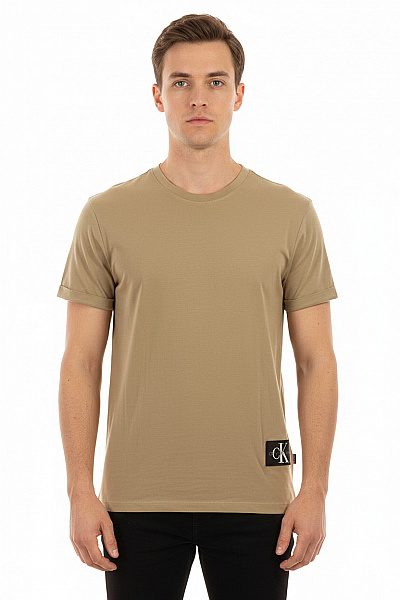 Calvin Klein Pánské Tričko S Krátkým Rukávem Basic Jednobarevné Bavlněné Khaki Vel. M