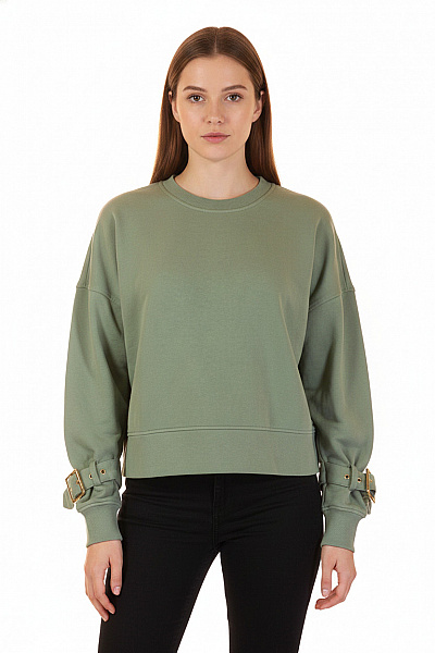 Dámská Zelená Mikina Crop Crewneck Streetwear Vel. 36