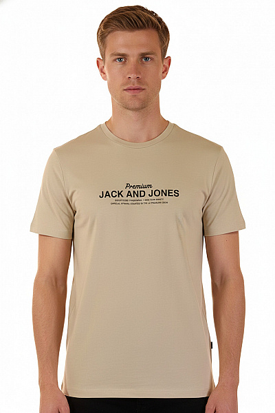 JACK & JONES Béžové Tričko S Krátkým Rukávem A Potiskem Velikost L