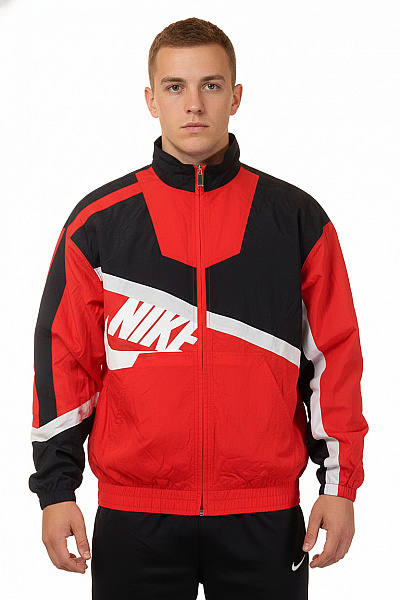 Nike Pánská červená Nylonová Retro Větrová Bunda Se Zipem Vel. S