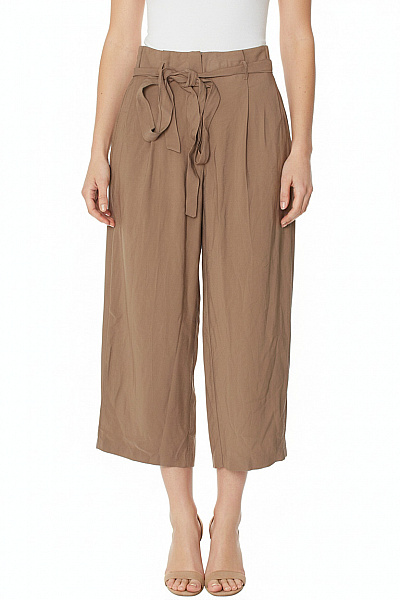 Dámské Hnědé široké Kalhoty S Páskem A Mašlí Volnočasové Vel. 40