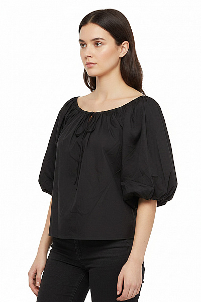 Co'couture Dámská černá Halenka S Krátkým Rukávem A Balonovými Rukávy Velikost XS