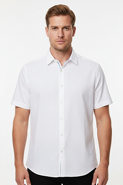 Hugo Boss Pánská Lněná Košile S Krátkým Rukávem Elegantní Business Bílá Velikost 42