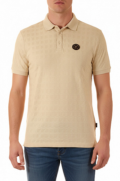 PLEIN SPORT Pánské Tričko S Krátkým Rukávem A Límečkem Béžové Vel. L