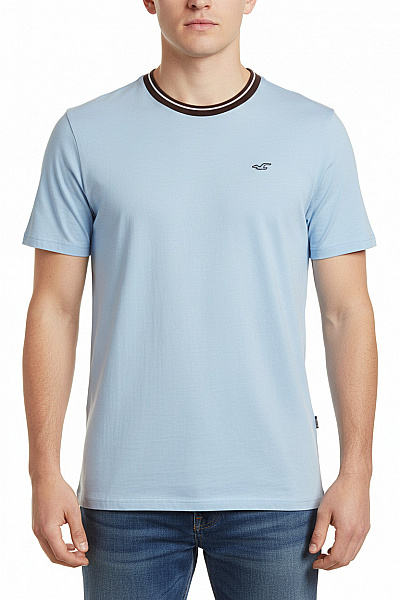 Hollister Pánské Tričko S Krátkým Rukávem Modré Basic S Výšivkou Vel. EU L