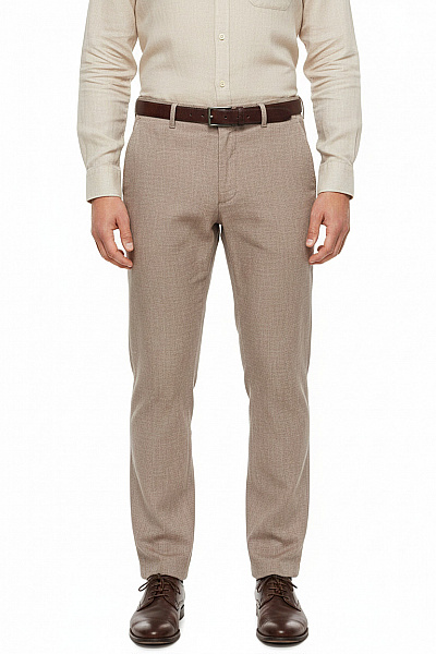 CLUB Of GENTS Pánské Lněné Kalhoty Volnočasové Béžové Rovné S Kapsami Vel. 48