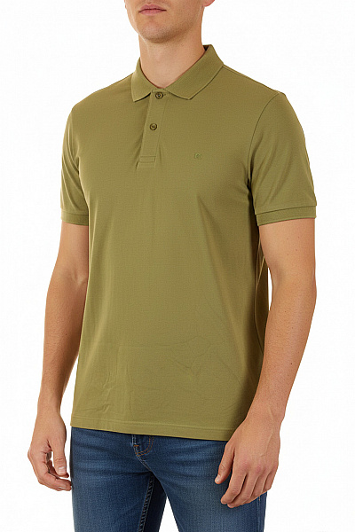 PIERRE CARDIN Pánské Bavlněné Tričko Polo S Krátkým Rukávem Jednobarevné Khaki Vel. L