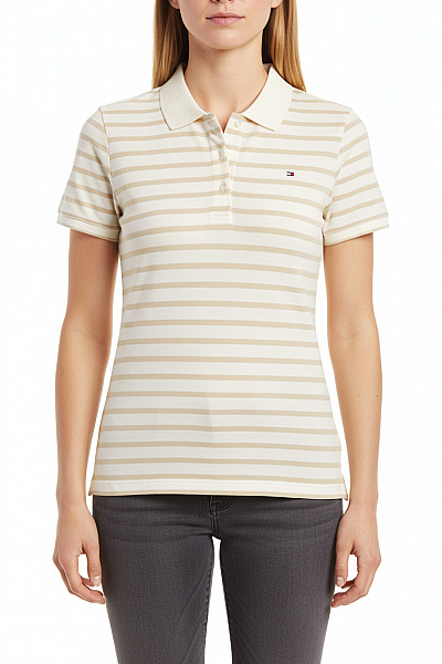TOMMY HILFIGER Dámské Bavlněné Pruhované Polo Tričko S Krátkým Rukávem Vel. EU M