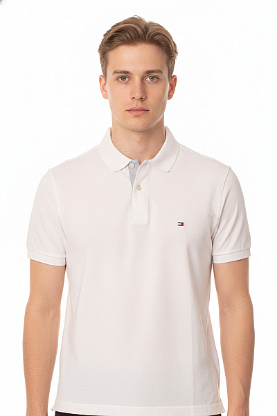 TOMMY HILFIGER Bílé Pánské Polo Tričko S Krátkým Rukávem A Límečkem Vel. S