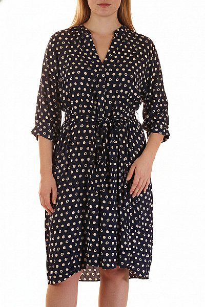 Seidensticker Dámské šaty S Krátkým Rukávem Modré Puntíkované S Páskem Volnočasové Velikost EU 50