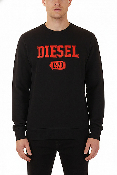 DIESEL Pánská Bavlněná Mikina S Dlouhým Rukávem A Potiskem Přes Hlavu černá Velikost L