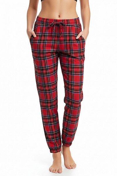 Sisters-Point Dámské červené Kostkované Bavlněné Pyžamové Kalhoty Velikost S
