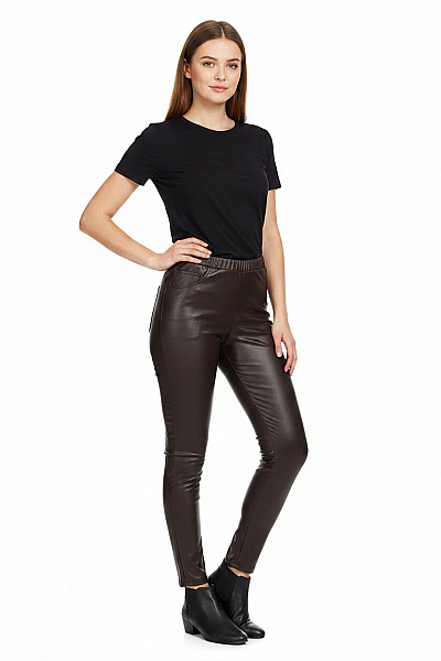 Guess Dámské Koženkové Legíny S Kapsami Hnědé Velikost 16