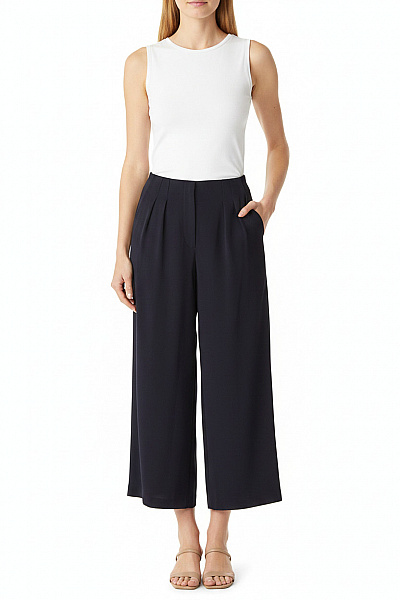 Dámské černé Elegantní široké Kalhoty S Kapsami Vel. 38