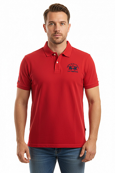 La Martina Pánské červené Polo Tričko S Krátkým Rukávem A Potiskem Velikost Xxl