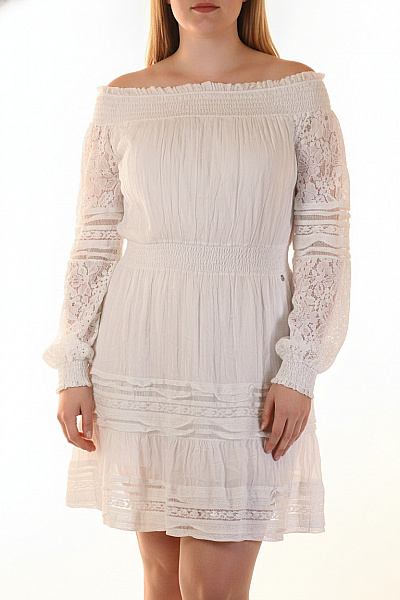 Guess Dámské šaty S Dlouhým Rukávem Bílé Krajkové Boho Vel. XXL