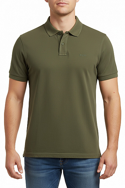 Hugo Boss Pánské Bavlněné Polo Tričko Krátký Rukáv Khaki Jednobarevné Basic Velikost L