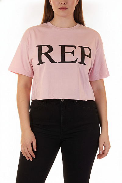 REPLAY Růžové Tričko S Krátkým Rukávem A Potiskem Crop Top Vel. L