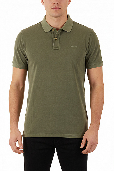 GANT Pánské Bavlněné Polo Tričko S Krátkým Rukávem Khaki Jednobarevné Basic Velikost EU M
