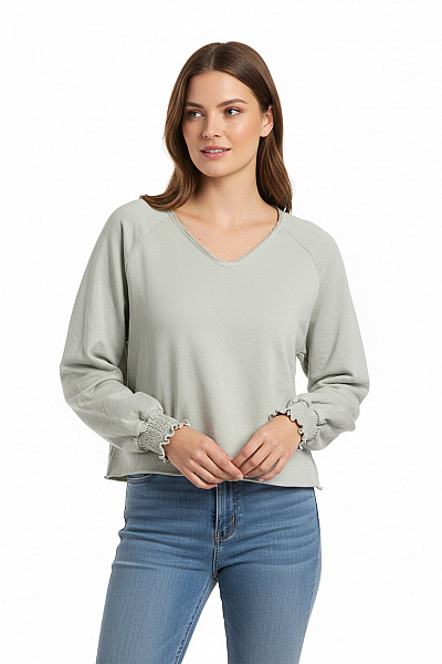 COTTON CANDY Dámská Bavlněná Halenka S Dlouhým Rukávem A Výstřihem Do V Crop Vel. EU S