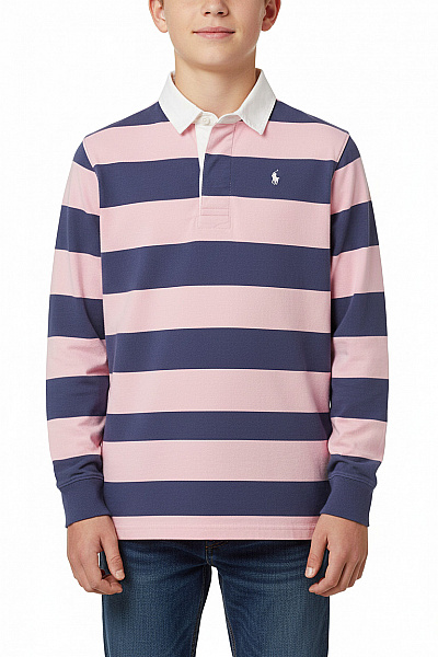 Ralph Lauren Chlapecké Pruhované Tričko Růžové Modré Bavlna Velikost 12-14