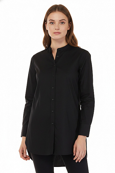 LAWRENCE GREY Dámská Bavlněná Košile S Dlouhým Rukávem A Stojáčkem černá Velikost 42