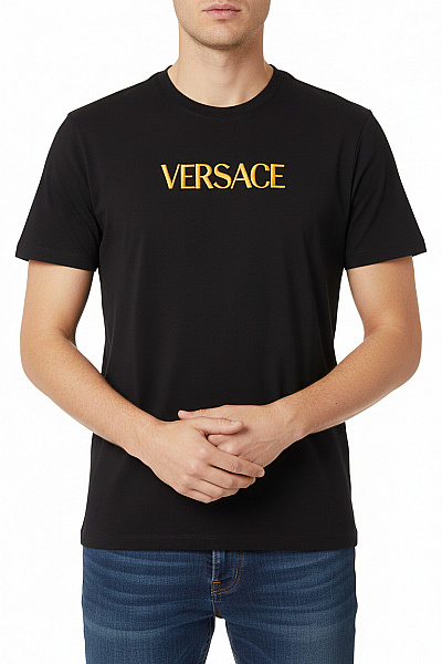VERSACE Tričko S Krátkým Rukávem A Nápisem Basic černé Bavlna Velikost L