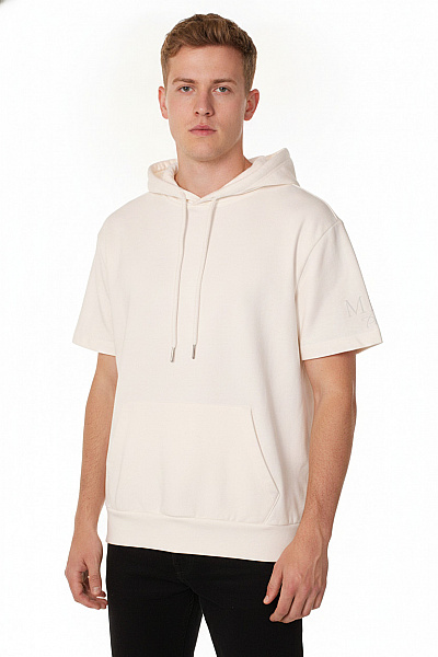 La Martina Pánská Mikina S Krátkým Rukávem A Kapucí Bílá Streetwear Vel. M