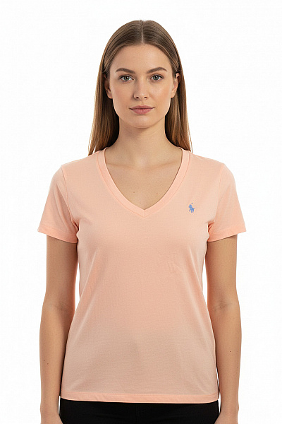 Ralph Lauren Dámské Tričko S Krátkým Rukávem A Výstřihem Do V Růžové Vel. M