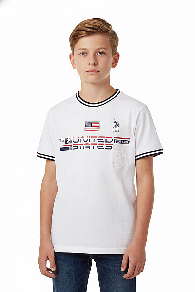 U.S.POLO ASSN. Chlapecké Tričko Bílé Bavlna Krátký Rukáv Velikost 14