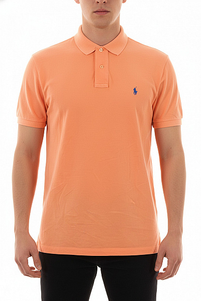 Ralph Lauren Pánské Oranžové Polo Tričko S Krátkým Rukávem A Výšivkou Vel. L
