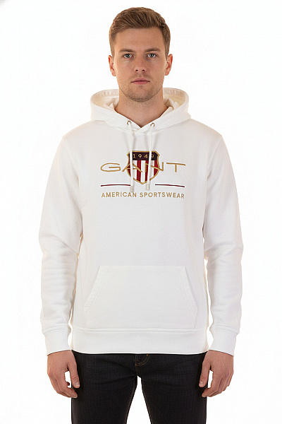 GANT Bílá Pánská Mikina S Kapucí A Výšivkou Vel. 3XL
