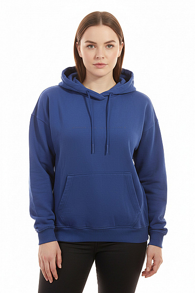 ECOALF Dámská Bavlněná Modrá Mikina S Kapucí A Klokaní Kapsou Přes Hlavu Jednobarevná Streetwear Vel. XL