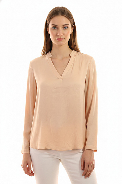 Massimo Dutti Dámská Halenka S Dlouhým Rukávem A Výstřihem Do V Béžová Saténová Vel. 40