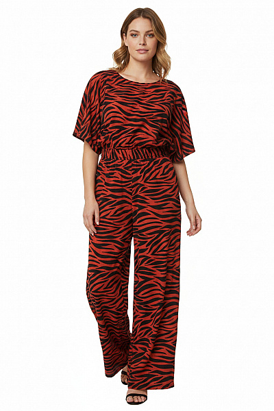 Monki Dámský červený Overal Krátký Rukáv Zebra Vel. EU M