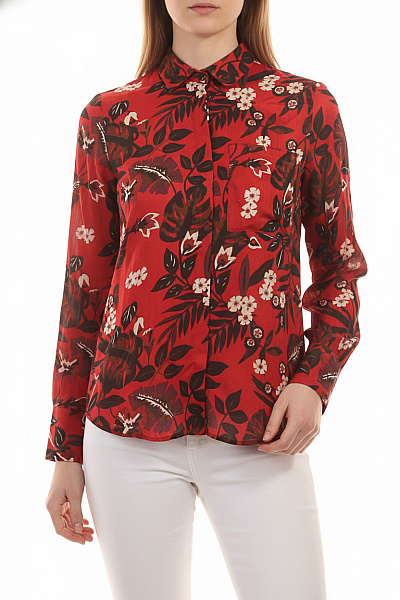 ZARA Dámská Košile S Dlouhým Rukávem Květinová S Potiskem červená Velikost EU M