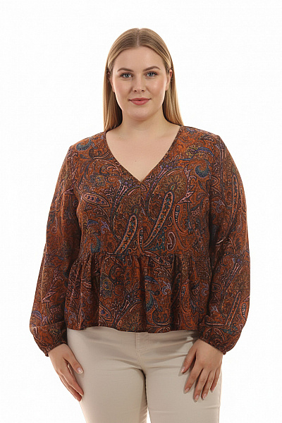 Dámská Halenka S Dlouhým Rukávem A Potiskem Oranžová Boho Velikost EU XXL